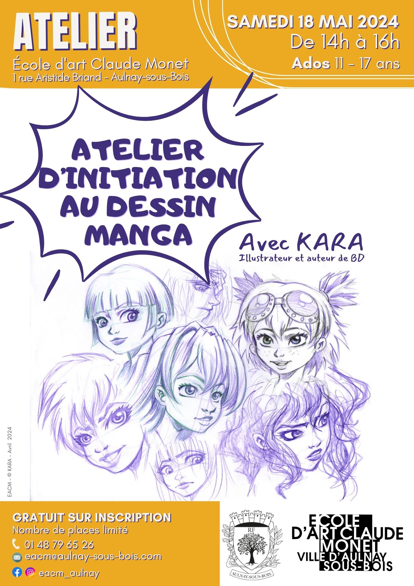 Affiche de l'atelier d'initiation au dessin manga